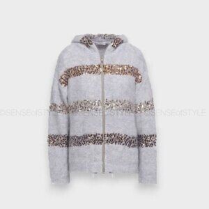 Brunello Cucinelli Sparkling Cardigan Sequins Gray Top Jacket Mohair Size XS 38